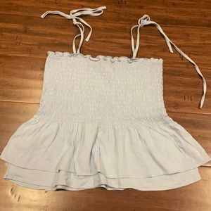 Baby blue peplum tie shoulder top